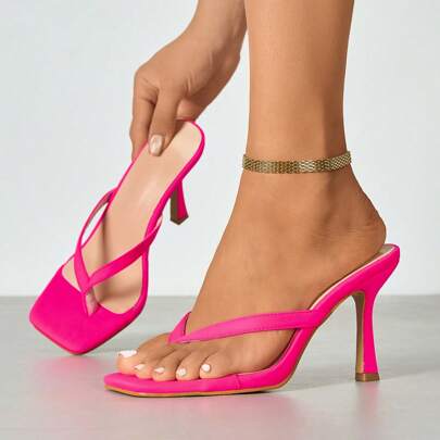 Ciabatte da donna con tacco a spillo e punta aperta, sandali slip-on traspiranti, tacchi alti aperti casual e versatili, sexy