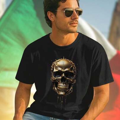 Golden Skull Maglietta Uomo Moda Casual Streetwear  Cotone Comfort Idea Regalo Esclusivo Offerta Shopping Online Stile Giovane
