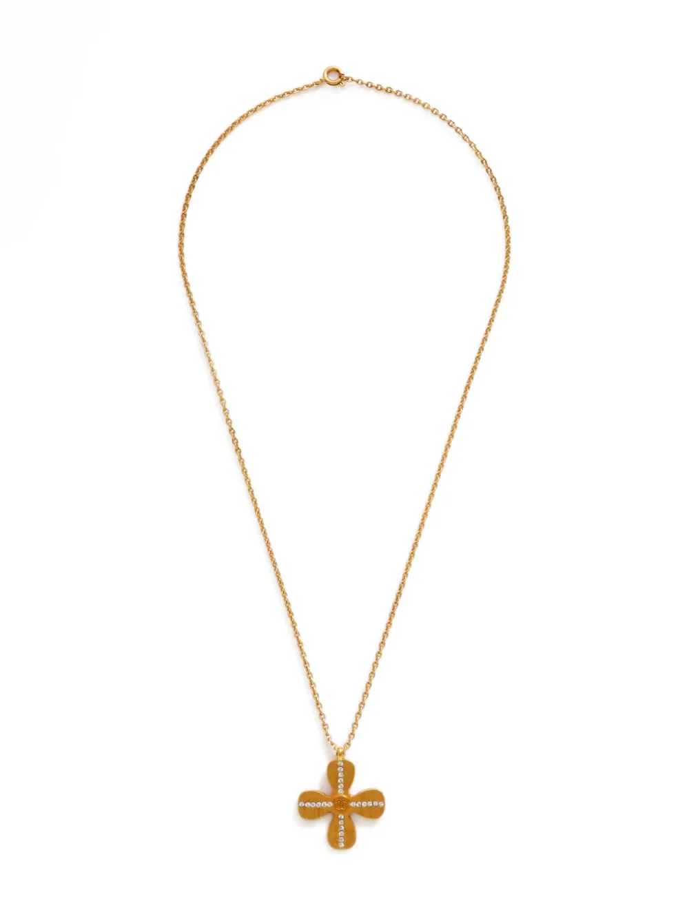 CHANEL Pre-Owned 2001 CC-Mark clover crystal-embellished necklace - Oro
