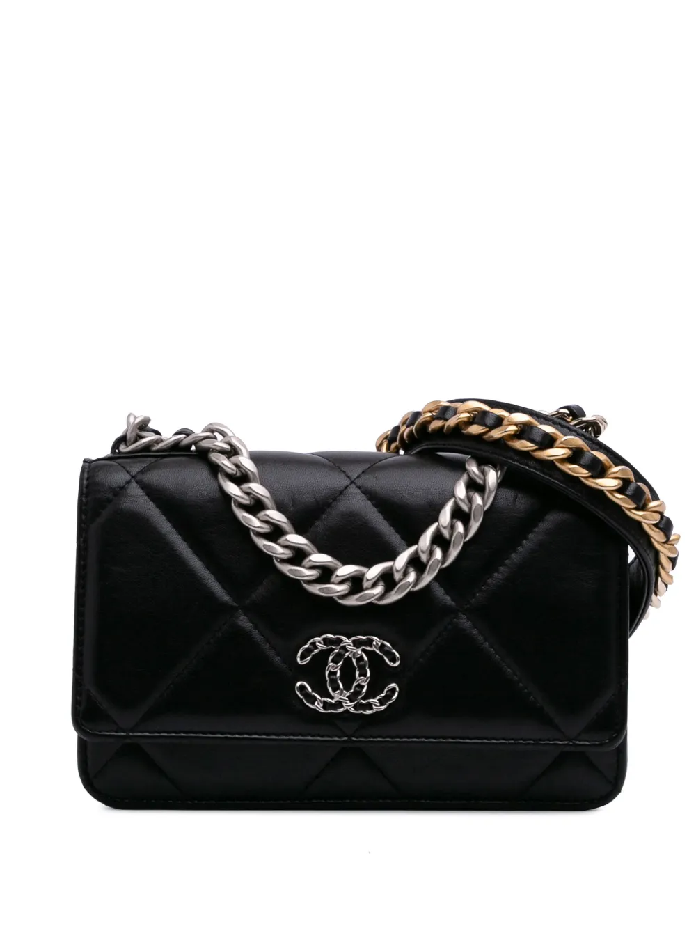 CHANEL Pre-Owned 2021-2025 Quilted Lambskin 19 Wallet on Chain satchel - Nero