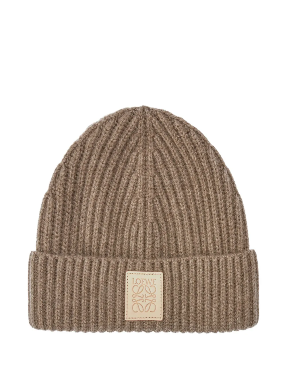 LOEWE ribbed logo-plaque beanie - Marrone