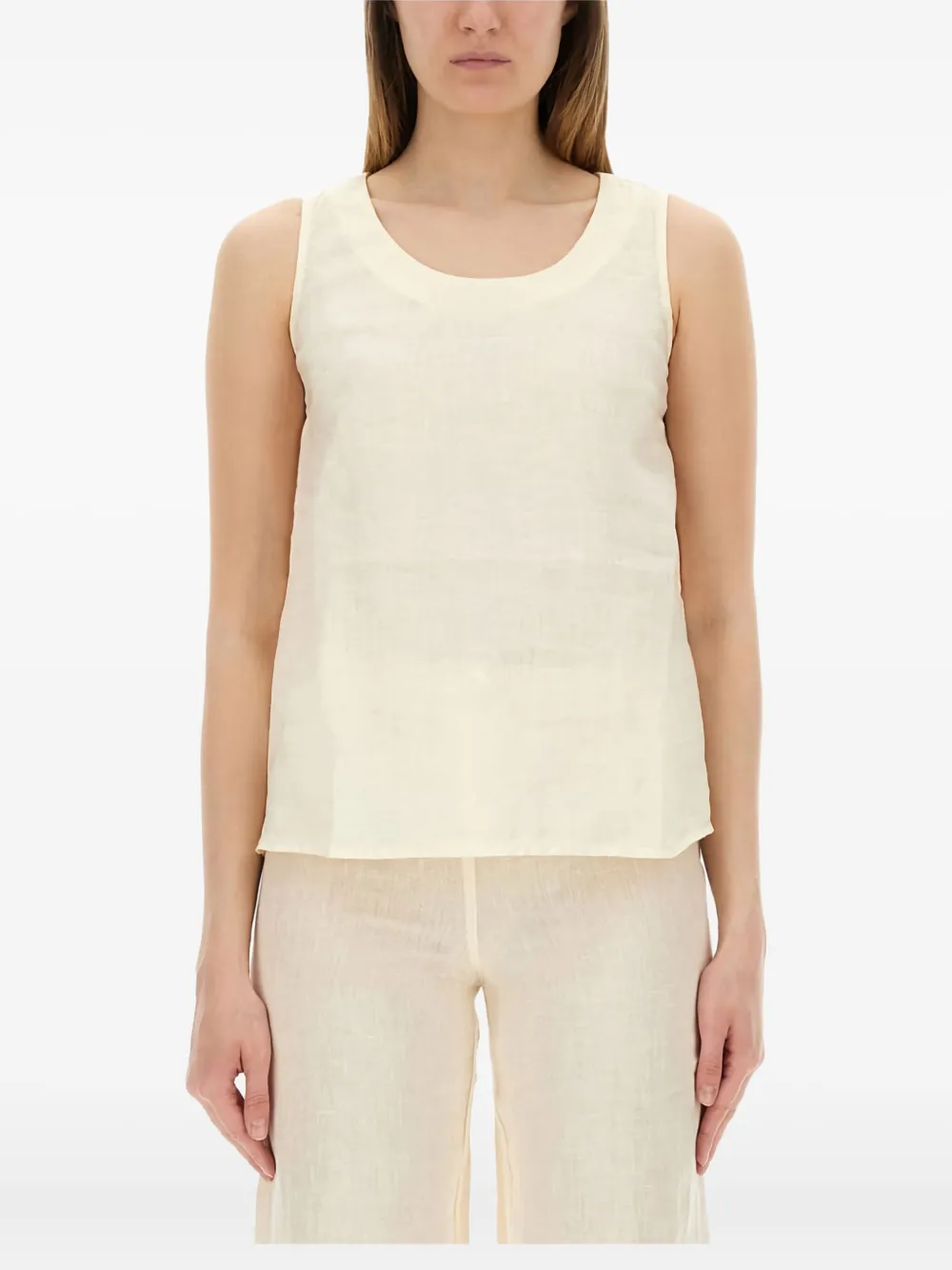 120% Lino linen round-neck top - Toni neutri