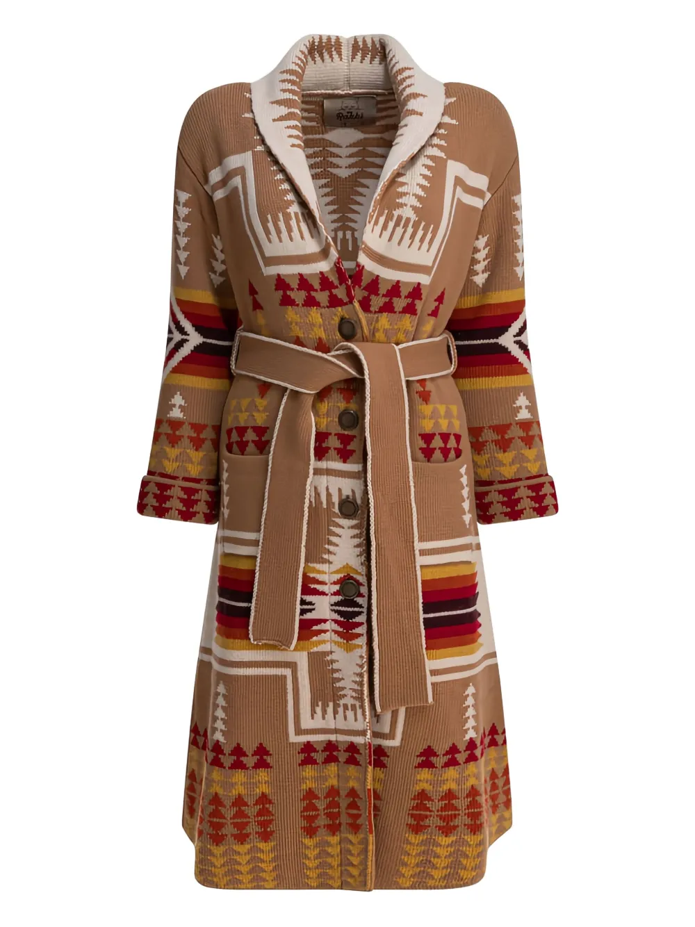 RAKKI Ikat-pattern belted coat - Marrone