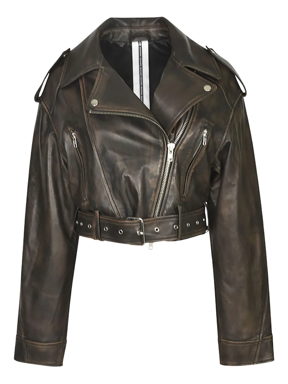 Sword belted leather jacket - Nero