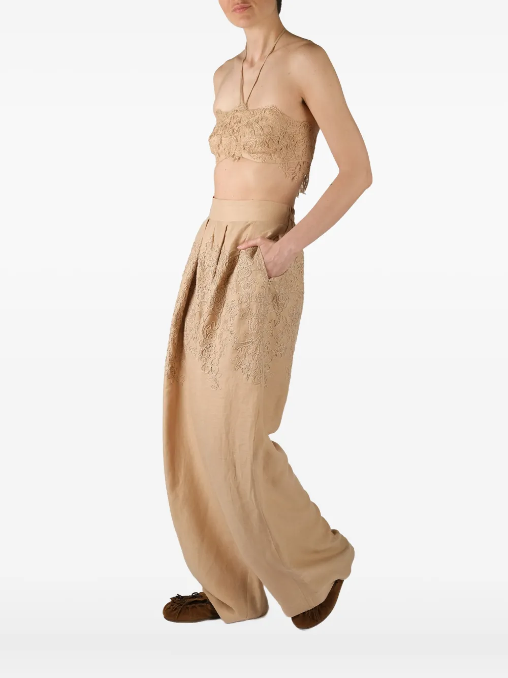 Ermanno Scervino lace-trimmed linen top - Toni neutri