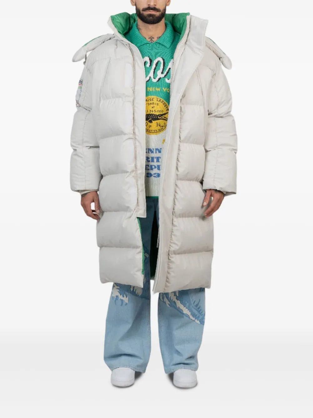 Lacoste quilted logo-appliqué coat - Grigio