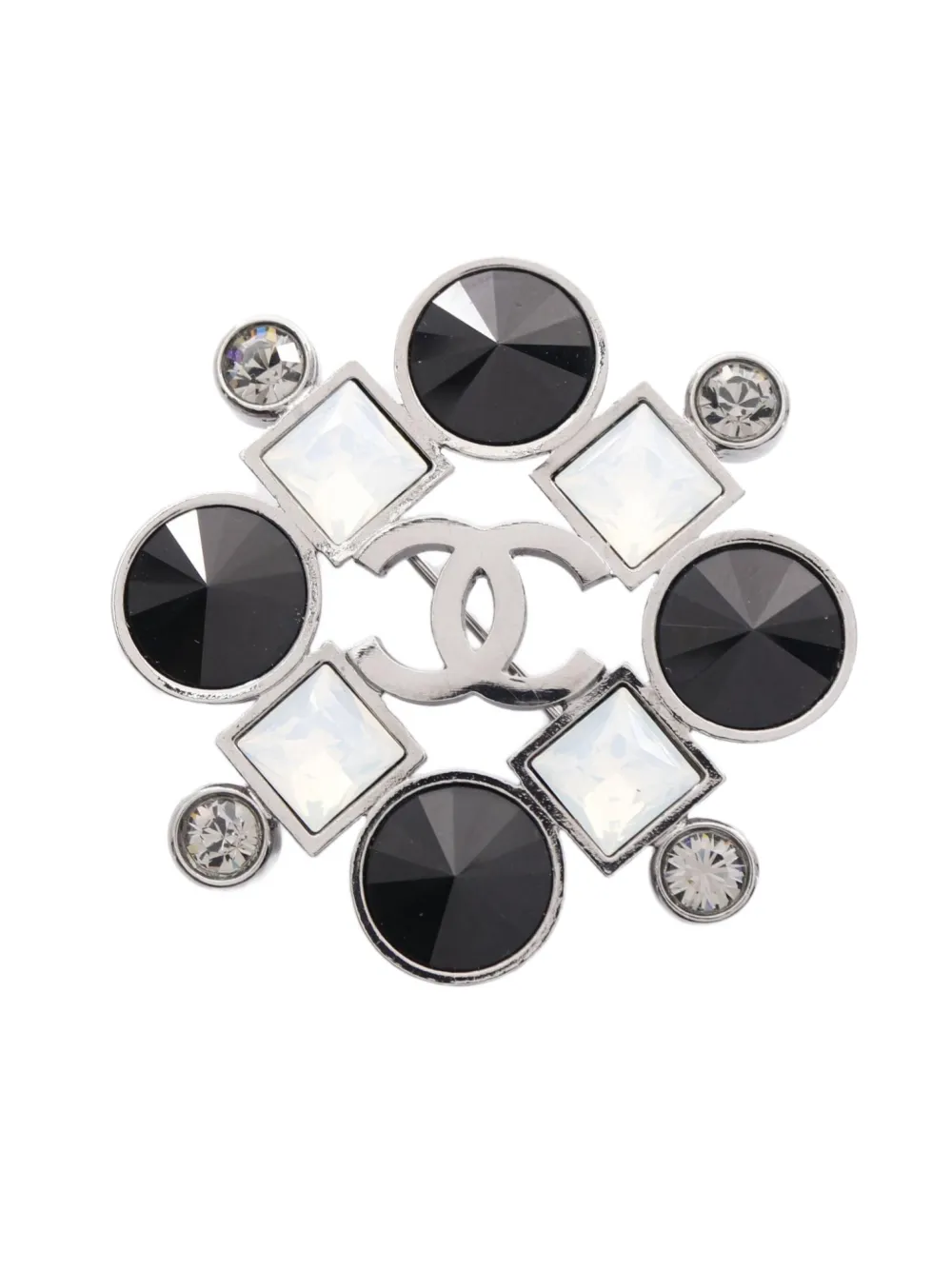 CHANEL Pre-Owned 1986 Rhinestone Geometric brooch - Argento