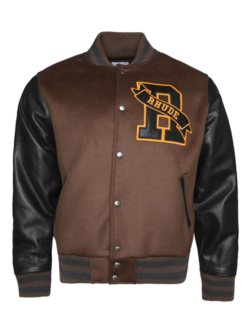 RHUDE leather-sleeved bomber jacket - Marrone
