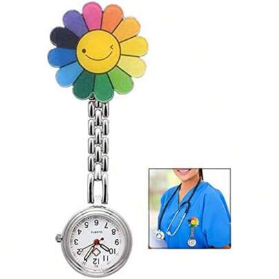 Montre d'infirmière con Pince(20mm), étanche Montre d'infirmière à Quartz pour Homme Femme Médecin Infirmières Argent