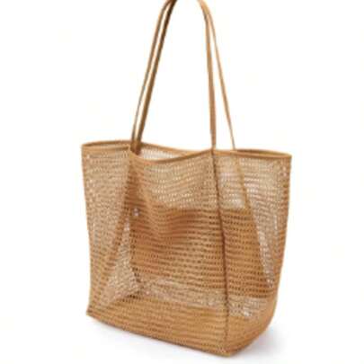 Sac de plage en maille, sac fourre-tout Ã  bandouliÃ¨re pour femme, sac de bain en maille pliable de grande capacÃ© avec poche.-zmt