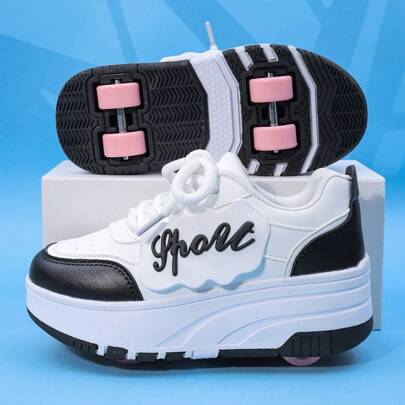 Scarpe da ginnastica con ruote per bambini, scarpe con ruote a 4 ruote, scarpe sportive rimovibili e convertibili, scarpe Heelys con lacci, scarpe con