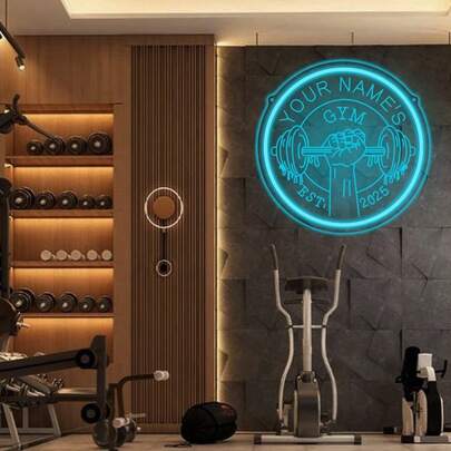 Insegna al neon LED personalizzabile con design di bilanciere e manubrio, alimentato tramite USB, adatto per palestre domestiche, sale fitness e club,