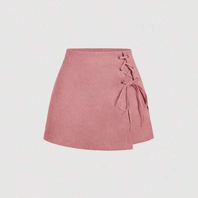 Pantaloni culottes con lacci incrociati in stile vintage di colore rosa antico, abbigliamento da campagna per donna, abbigliamento western per donna,