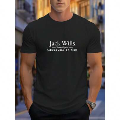 T-shirt con stampa dell'alfabeto britannico da uomo Jack Wills - Scollo rotondo, tessuto in maglia di poliestere, maniche corte, vestibilità regolare,
