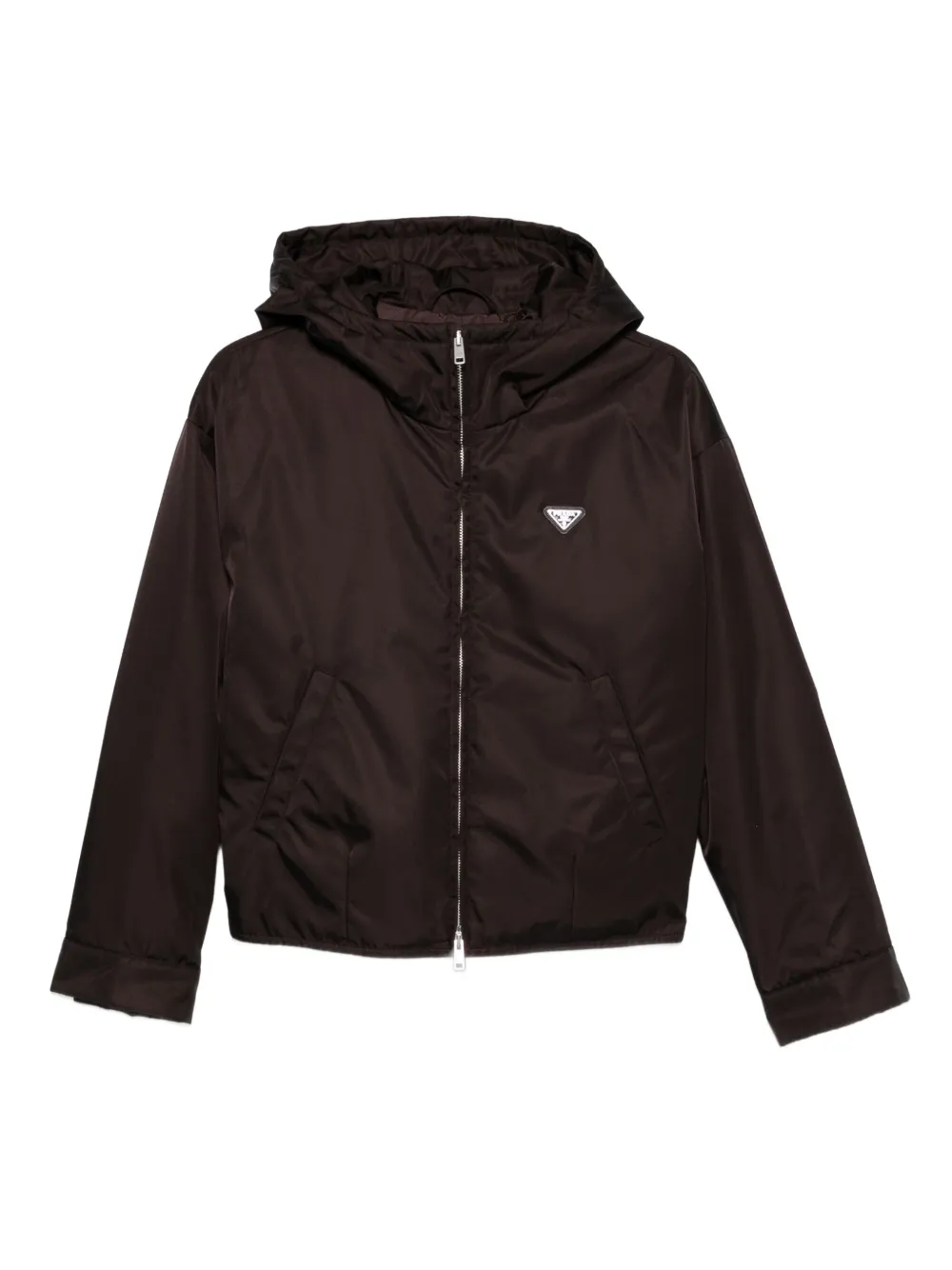 Prada logo-plaque hooded jacket - Marrone