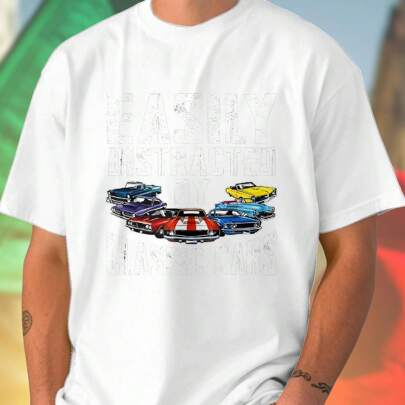 Easily Distracted By Classic Cars Maglietta Uomo Cotone T Shirt Casual Auto d Epoca Moda Estiva Traspirante Idea Regalo Bestseller Offerta Outfit Giov