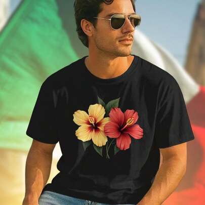 Maglietta Uomo Yellow Hibiscus Red Hibiscus Flowers With Green Leaves Moda Estiva Casual Regalo Originale Offerta Esclusiva  Comfort Qualità Promo