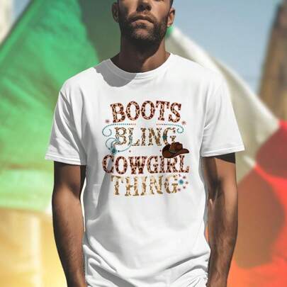 Bling Cowgirl Boots T Shirt Uomo Moda Casual Estiva Stile  Maglietta Regalo Idee Novità Qualità Top Outfit Comodo Must Have