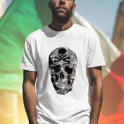 Sparkling Skull T Shirt Uomo Moda Casual Estiva  Cool Design Regalo Originale Must Have Offerta Esclusiva Qualità Top Promo