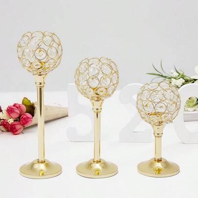 1/3 pezzi Set di portacandele in cristallo dorato di lusso Perfetto per decorazioni di matrimoni, stanze, sale da pranzo, soggiorni, feste di laurea,