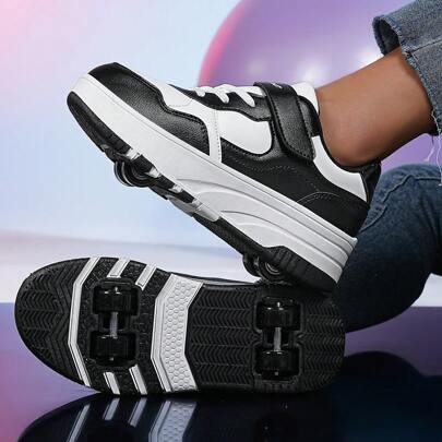 Nuovo Kids Heelys Roller a 4 ruote staccabili, scarpi sportivi sportivi per ragazzi, Tomaia con gancio e passante, Resida per lo wear antiscivolo, Cas