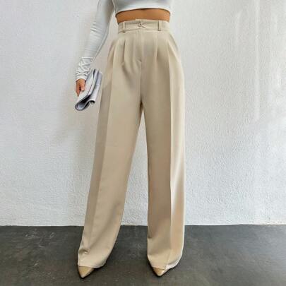 Pantaloni solidi pieghevoli con pence e chiusura lampo