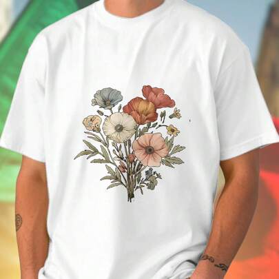 T shirt uomo Hand Drawn Vintage Wildflower Bouquet Illustration design unico moda casual estivo comoda traspirante alta qualità regalo originale novit