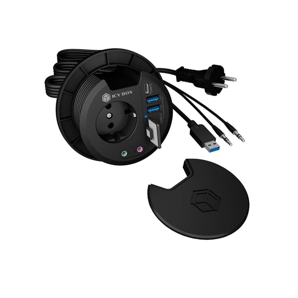 ICY BOX IB-HUB1430-CR, 3 Port USB 3.0 Tisch-Hub und Card Reader mit Audio Ein-/Ausgang 5 Porte Hub USB 3.0 Nero