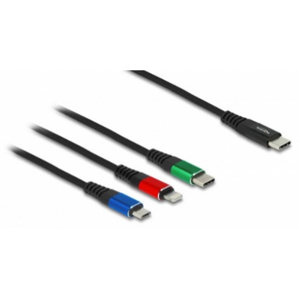 Delock Cavo di ricarica USB USB 2.0 Spina USB-C®, Spina USB-C®, Spina USB-Micro-B, Connettore Apple Lightning 1.00 m Nero 86596