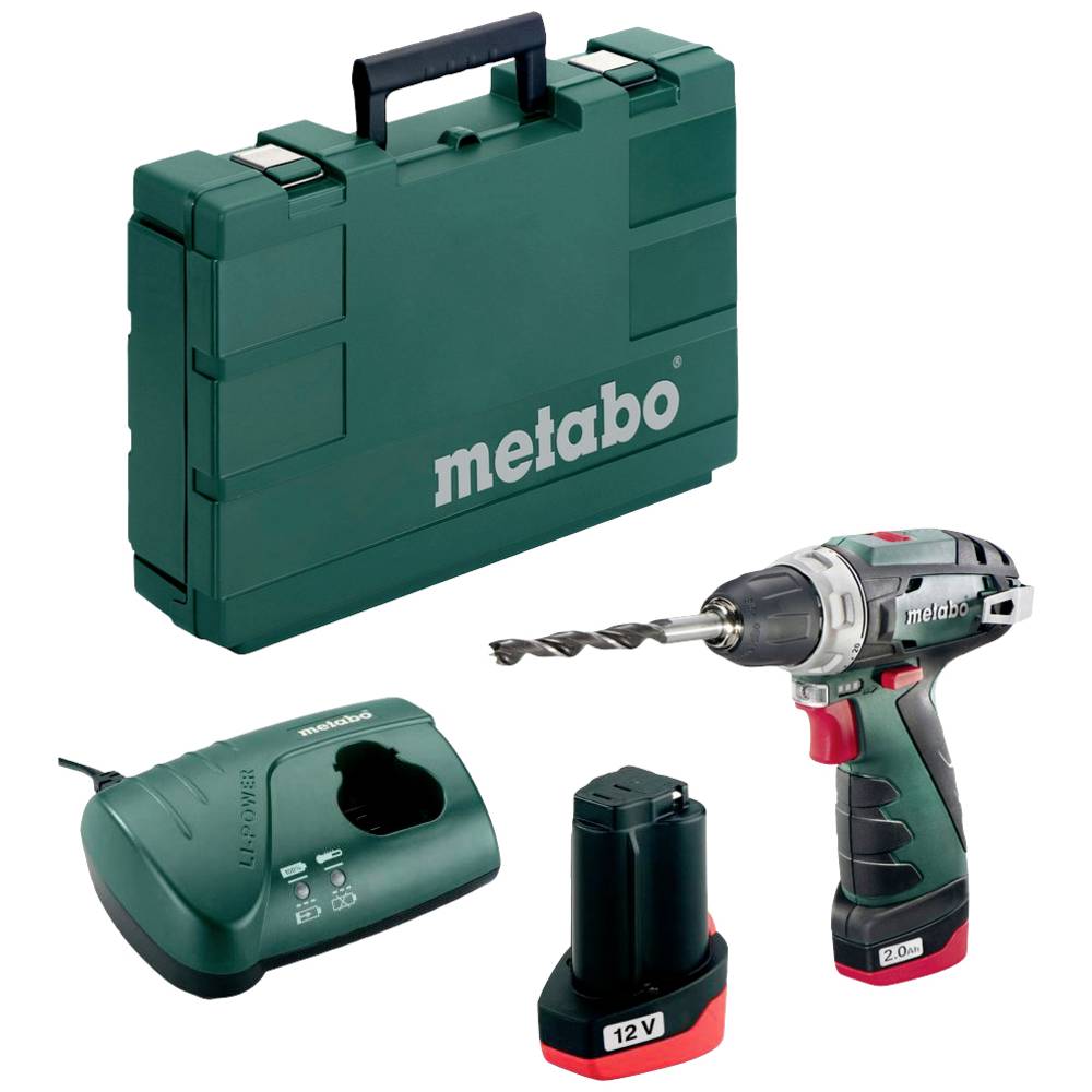 Metabo PowerMaxx BS 600080500 Trapano avvitatore a batteria 10.8 V 2.0 Ah Li-Ion incl. seconda batteria, incl. caricabatterie, incl. valigia