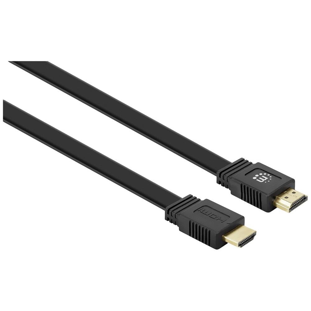 Manhattan HDMI Cavo Spina HDMI-A, Spina HDMI-A 3.00 m Nero 355629 UHD 4K;, doppia schermatura, piatto, piatto Cavo HDMI