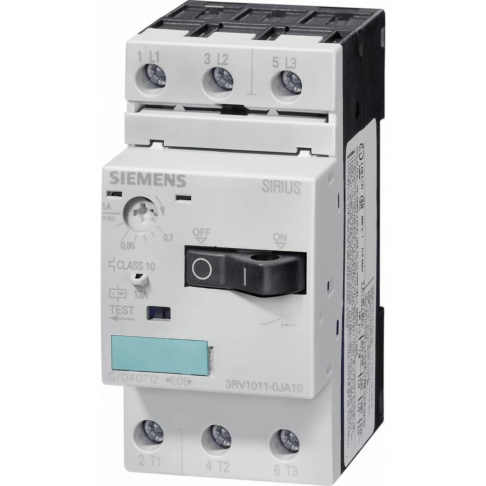 Siemens 3RV1011-1GA10 Interruttore 1 pz. 3 NA Regolazione (corrente): 4.5 - 6.3 A Tens.comm.max: 690 V/AC (L x A x P) 45 x 90 x 81 mm