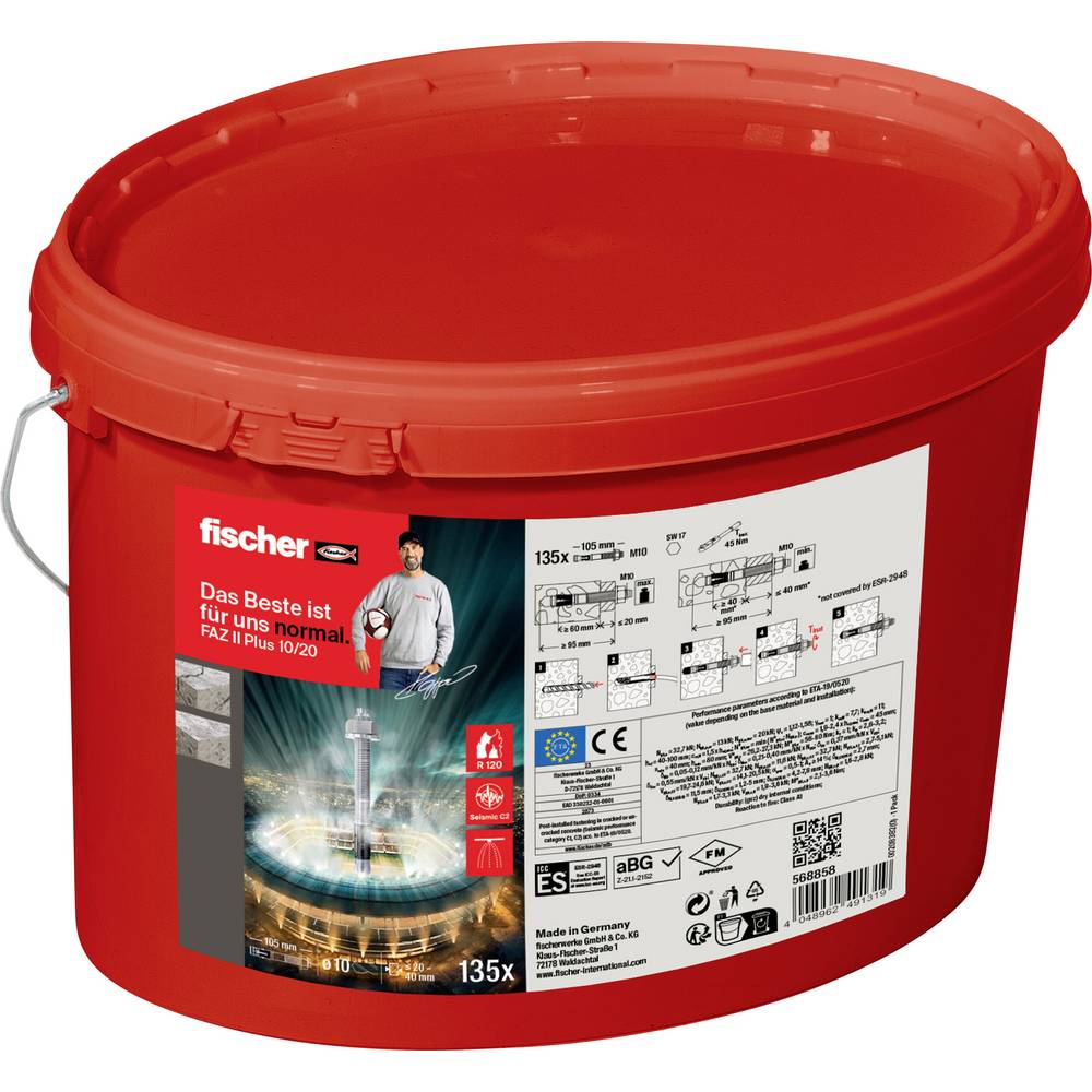 Fischer 568858 FAZ II Plus 10/20 Eimer (135) Ancoraggio a cuneo 105 mm 10 mm 135 pz.