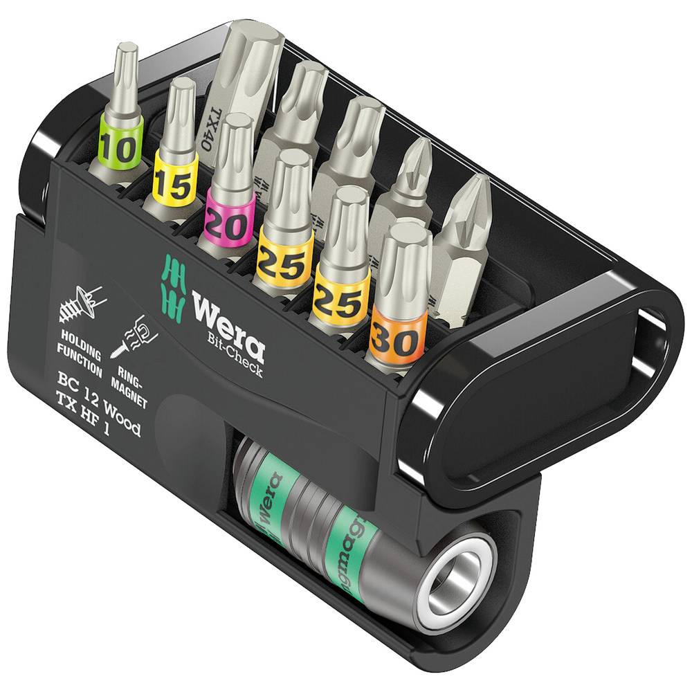 Wera Bit-Check 12 Wood TX HF 1 05057435001 Kit inserti 12 parti TORX, Croce Phillips, Croce Pozidriv