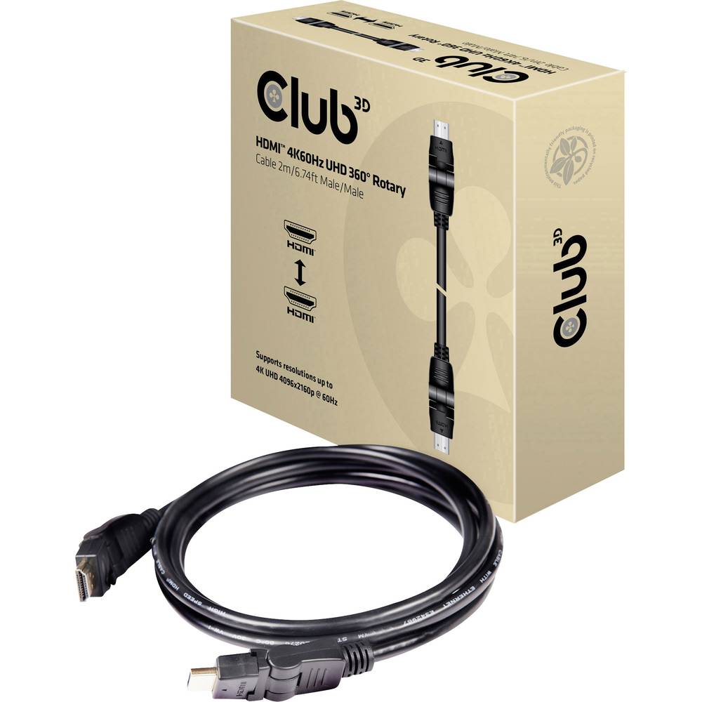 club3D HDMI Cavo Spina HDMI-A, Spina HDMI-A 2.00 m Nero CAC-1360 UHD 4K;, Ritardante di fiamma Cavo HDMI