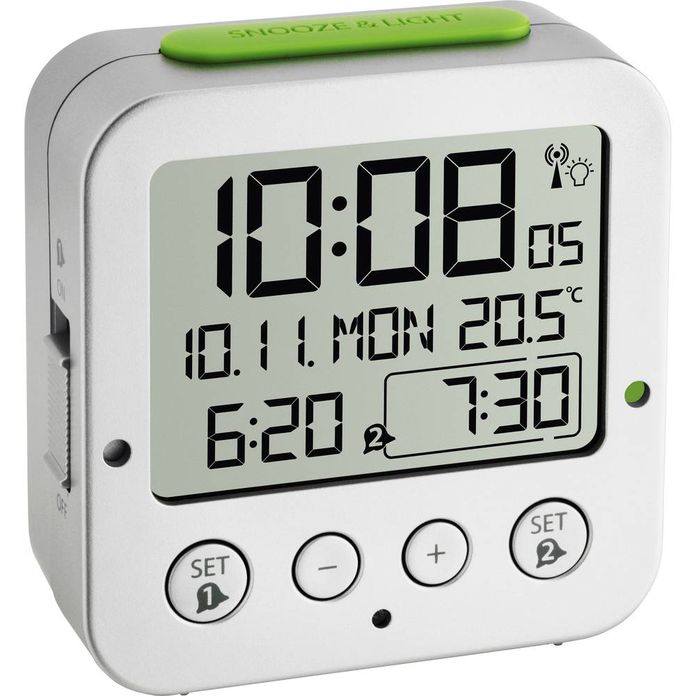 TFA Dostmann 60.2528.54 Radiocontrollato Sveglia Argento Tempi di allarme 2