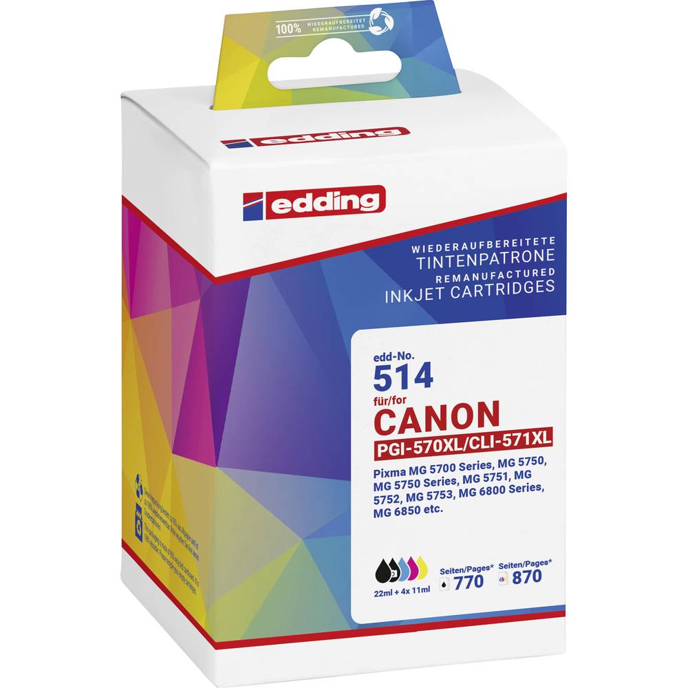 Cartuccia Edding Compatibile sostituisce Canon PGI-570XL+CLI-571XL Imballo multiplo Nero, Ciano, Magenta, Giallo EDD-514 18-514-01