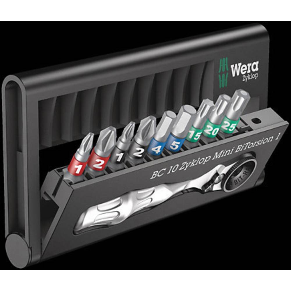 Wera Bit-Check 10 Zyklop Mini BiTorsion 1 05057418001 Kit inserti 10 parti Croce Phillips, Croce Pozidriv, TORX interno, Brugola interna BiTorsion