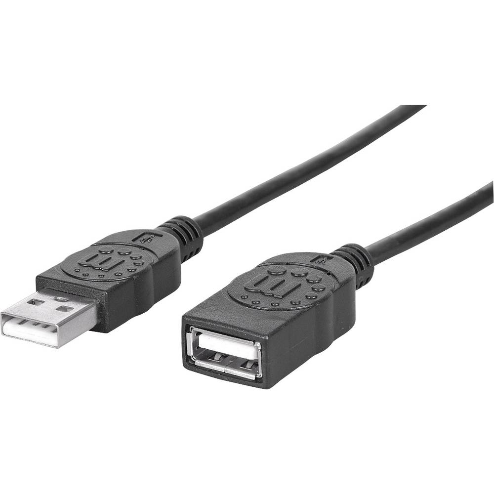 Manhattan Cavo USB USB 2.0 Spina USB-A, Presa USB-A 1.00 m Nero Schermatura a fogli, Certificato UL, contatti connettore dorati 308519