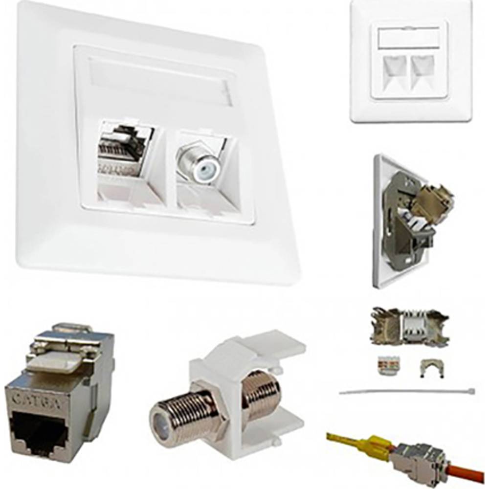 Kathrein ESN 300 Presa di rete Da incasso Inserto con piastra centrale e telaio CAT 6A Bianco puro (RAL 9010)