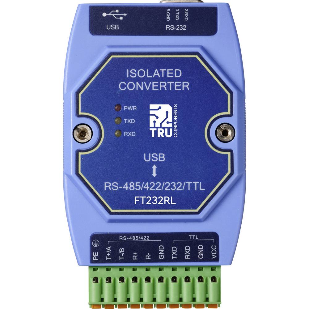 TRU COMPONENTS TC-12626056 TC-E810-U15 Convertitore seriale USB, RS-422, RS-485, SUB-D 9 3.3 V, 5 V 1 pz.
