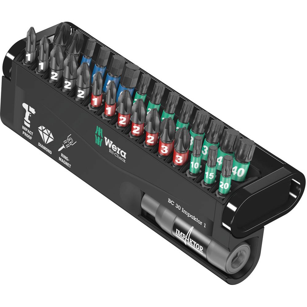 Wera BC Impaktor/30 Bit-Check 05057690001 Kit inserti 30 parti Croce Phillips, Croce Pozidriv, TORX interno, Brugola interna Tecnologia Impaktor