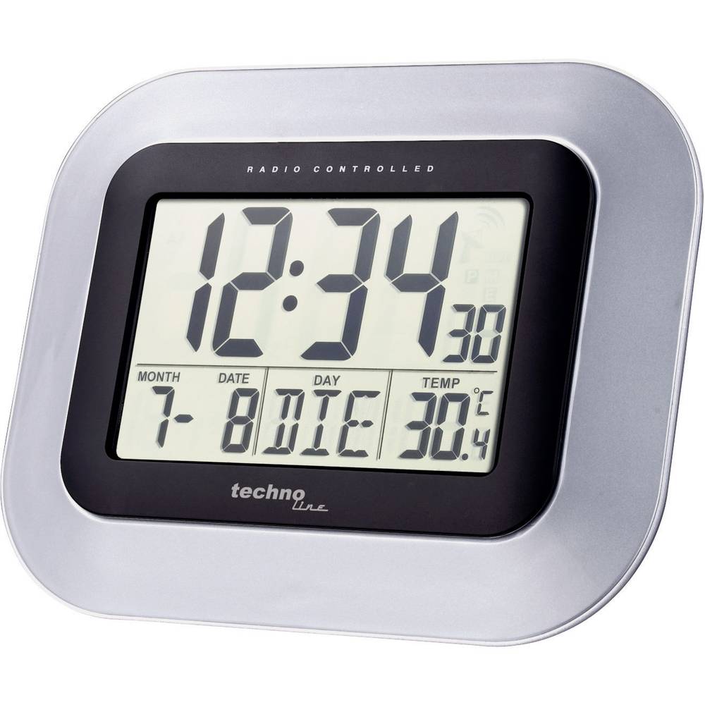 Techno Line WS 8005 Radiocontrollato Orologio da parete 228 mm x 180 mm x 28 mm Argento, Nero