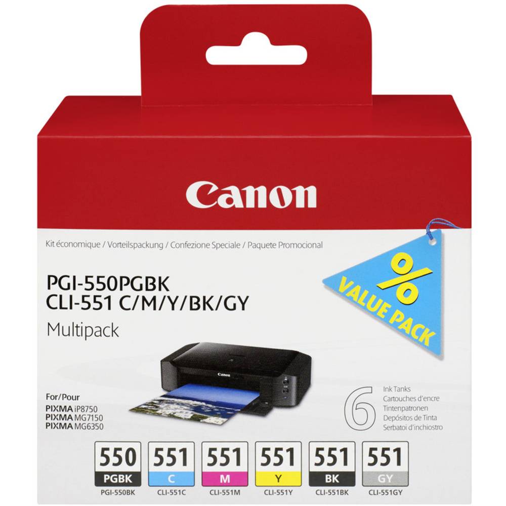 Canon Cartuccia PGI-550PGBK/CLI-551 Multipack Originale Imballo multiplo Foto nero, Ciano, Magenta, Giallo, Nero, Grigio 6496B005