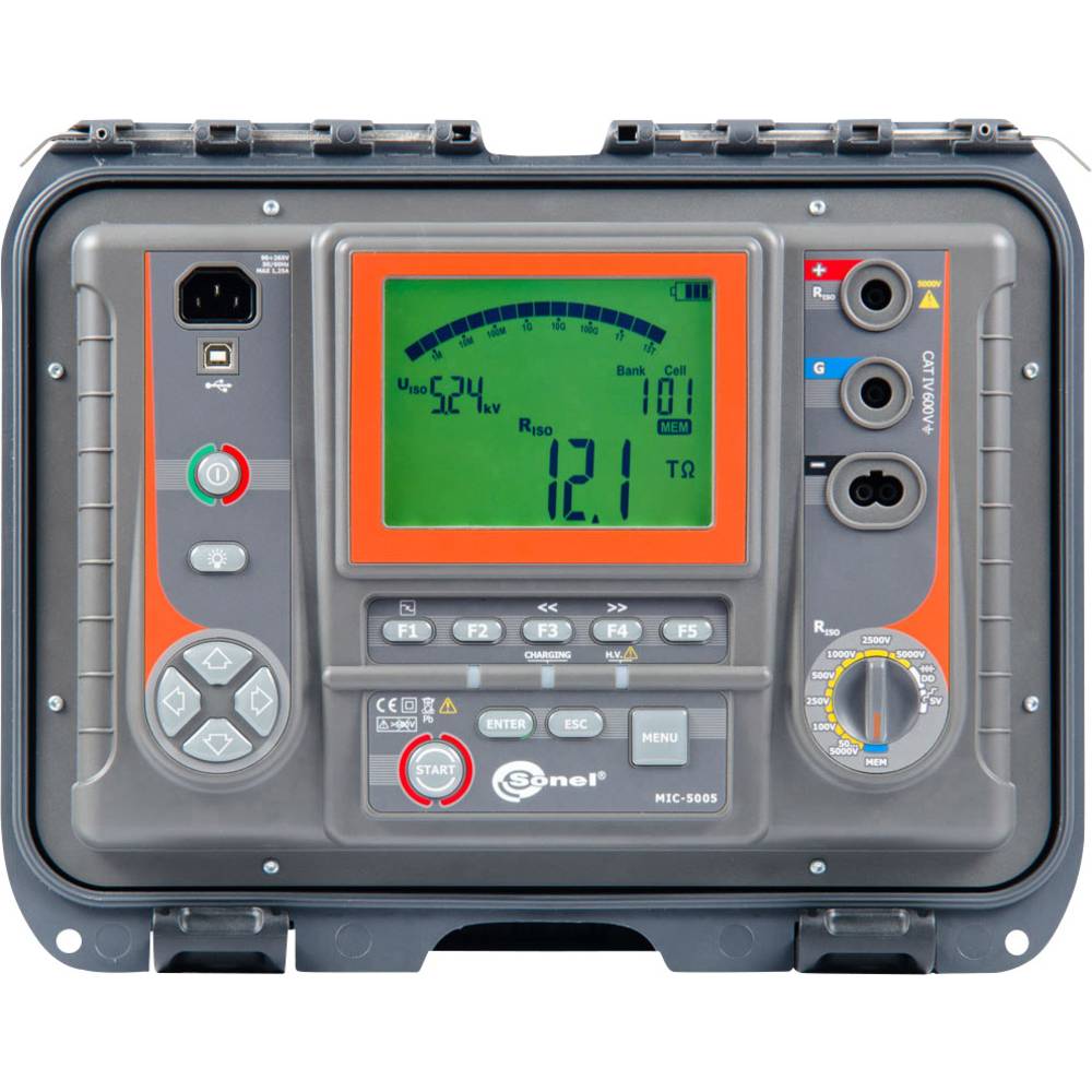 Sonel MIC-5005 Misuratore di isolamento Calibrato (ISO) 250 V, 500 V, 1000 V, 2500 V, 5000 V 15 TΩ