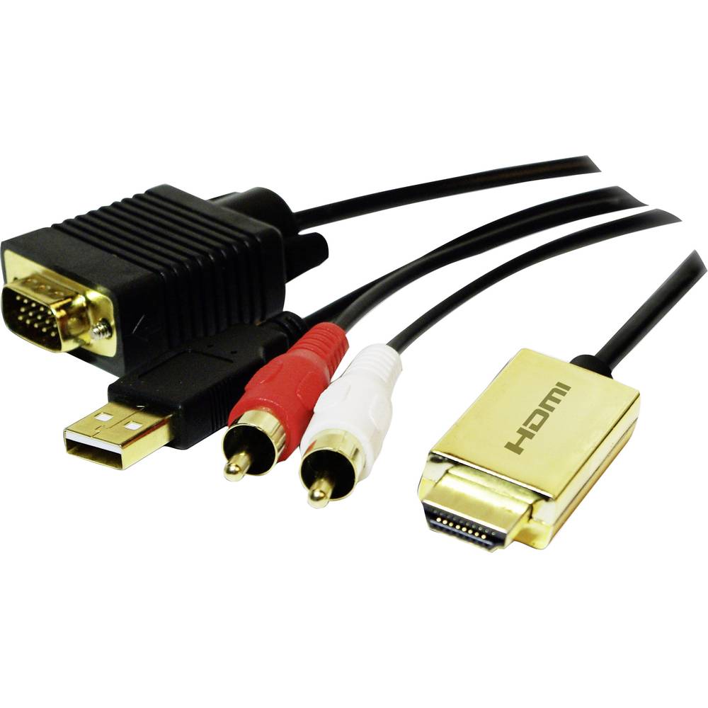LogiLink CV0052A Adattatore [1x Spina HDMI - 1x Spina VGA, Spina RCA] Oro, Nero 2.00 m