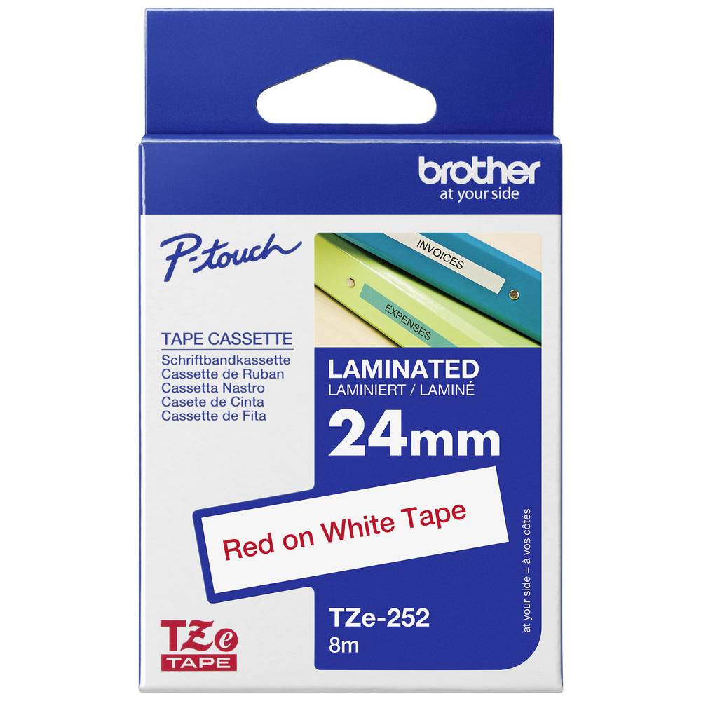 Brother TZe-252 Cassetta nastro Plastica Colore Nastro: Bianco Colore carattere: Rosso 24 mm 8 m
