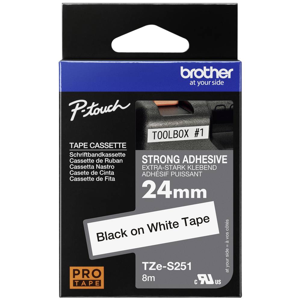 Brother TZe-S251 Nastro con adesivo extra resistente Colore Nastro: Bianco Colore carattere: Nero 24 mm 8 m