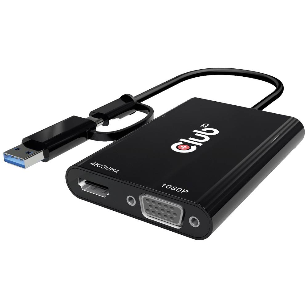 club3D USB 3.2 Gen 1 (USB 3.0) Adattatore [1x USB-A, USB-C® - 1x Presa HDMI, Presa VGA] Adapter USB Typ C/A - HDMI / VGA