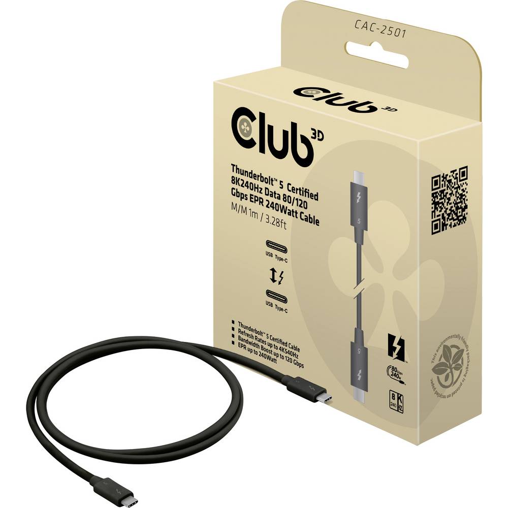 club3D Cavo Thunderbolt™ Thunderbolt™ Spina (USB-C®) 1.00 m Nero CAC-2501